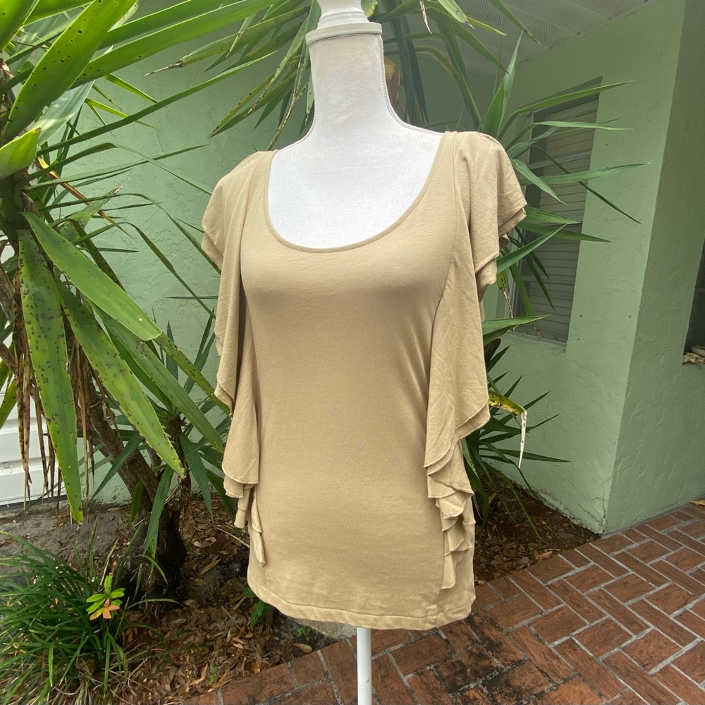 Ralph Lauren Camel Sleeveless Shirt Ruffle Sleeves